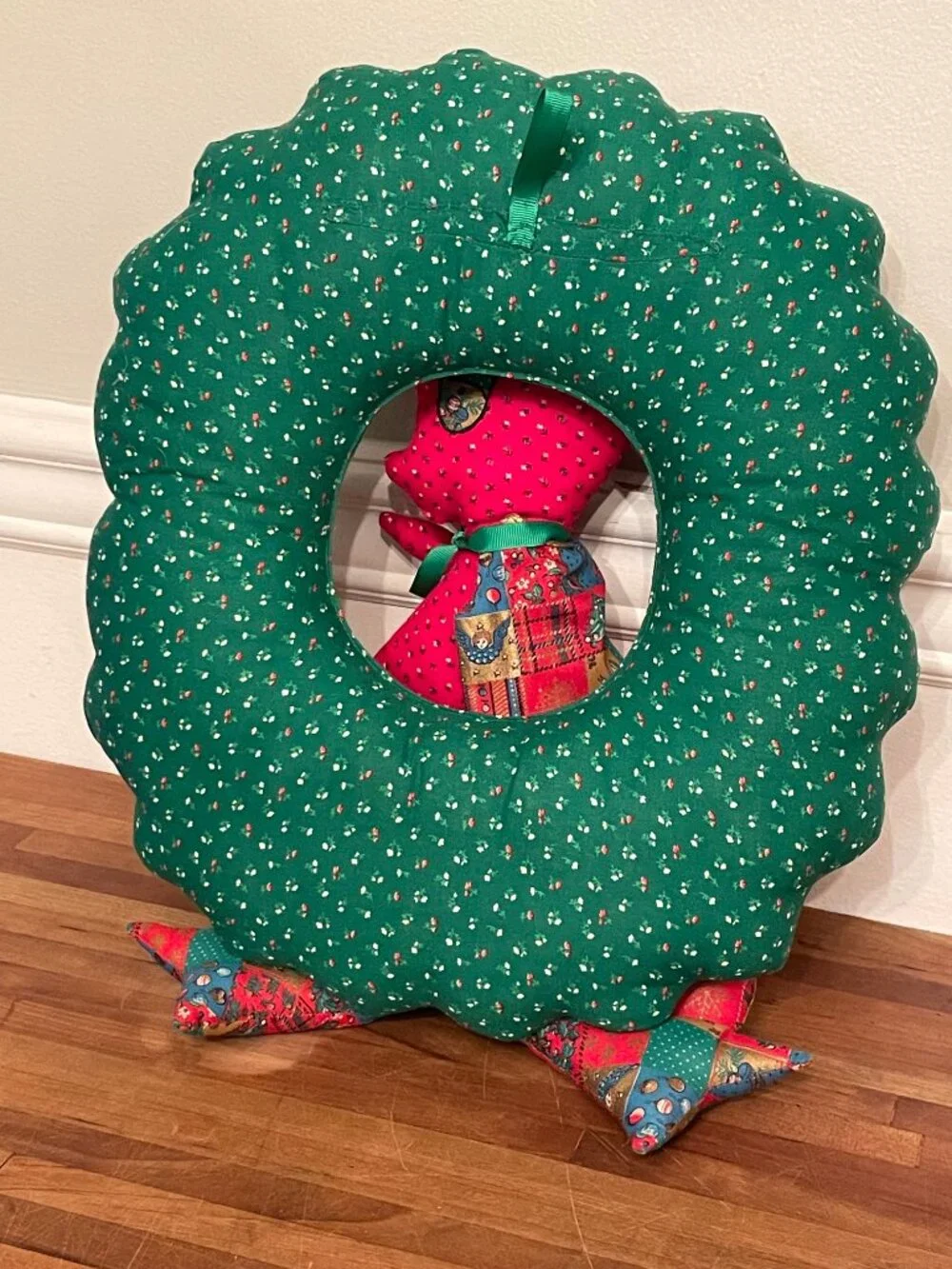 Vintage Handmade Plush Fabric Christmas Wreath